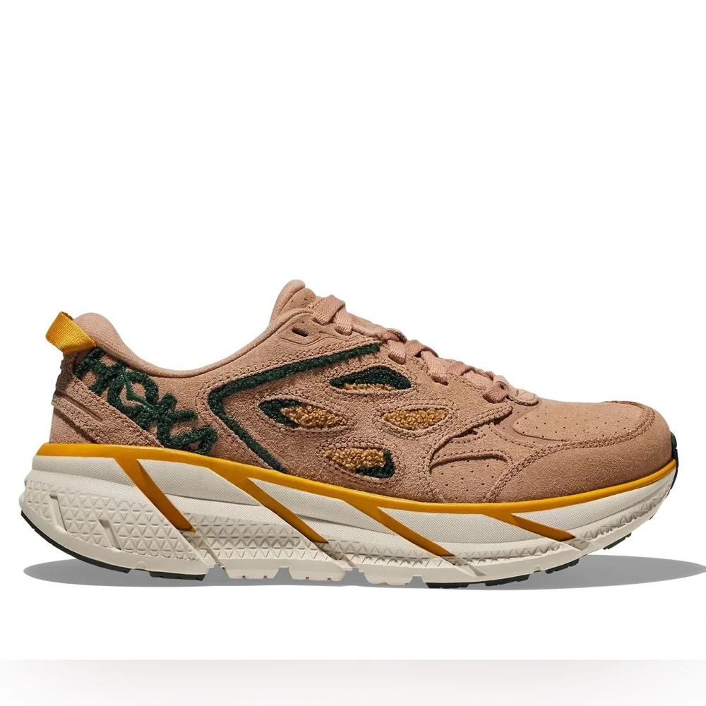 NWT Hoka Clifton L Embroidery UNISEX Shoes Leather Brown Sirrocco Mountain View - Picture 2 of 16